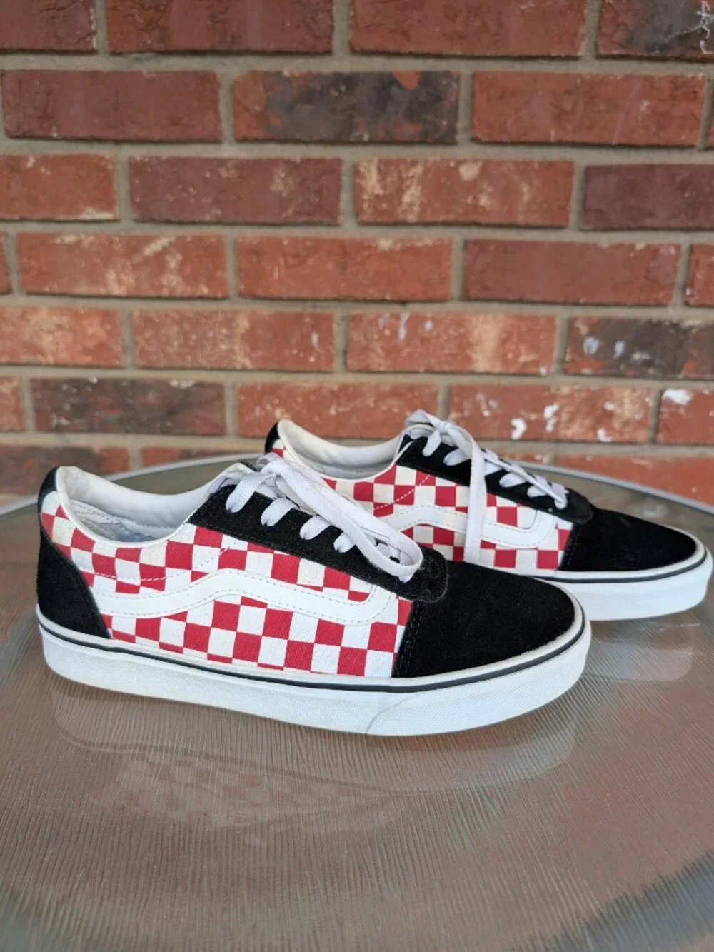 Women's VANS Red White Checkerboard Skate Shoes Size 9.5